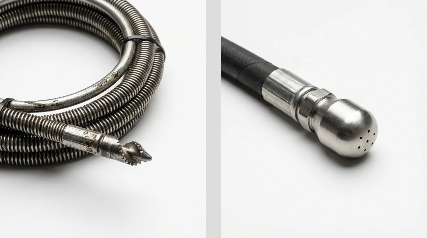 Drain snake cable and hydro jetting nozzle used for drain cleaning in Lafayette, LA